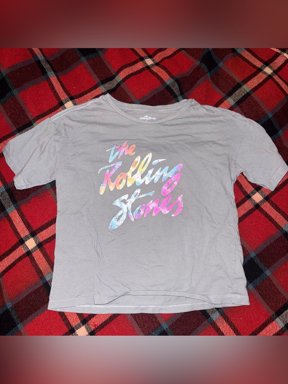 the Rolling Stones Kids Light Gray Tee with Multicolor Script
